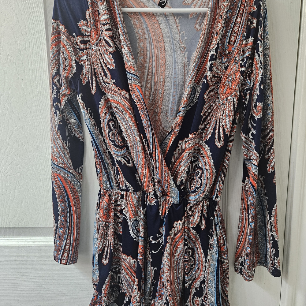 Ing Paisley Print Jumpsuit in Navy and Orange